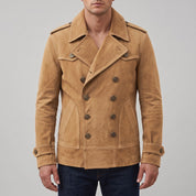Men's Tan Suede Peacoat — Holford
