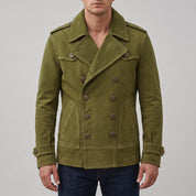 Men's Olive Green Suede Peacoat — Holford