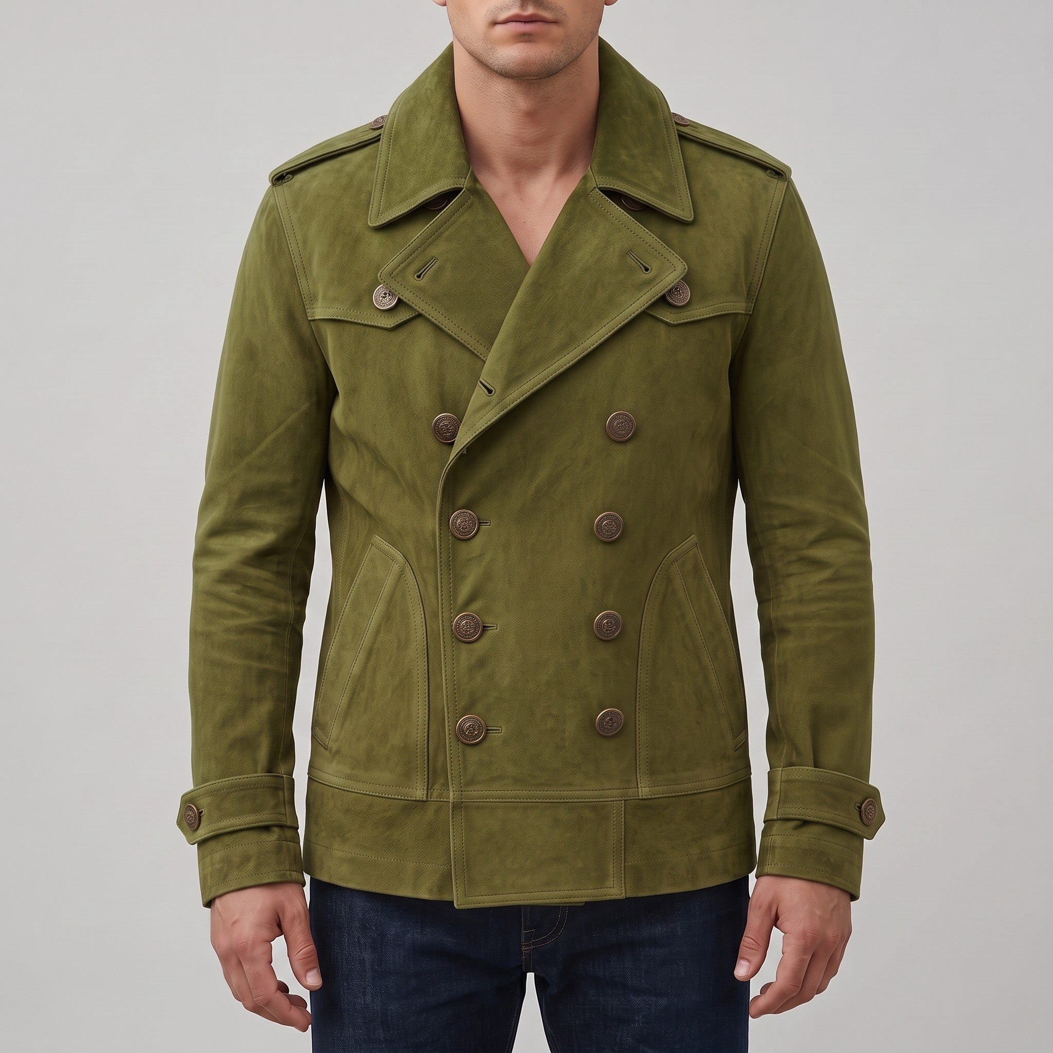 Men's Olive Green Suede Peacoat — Holford