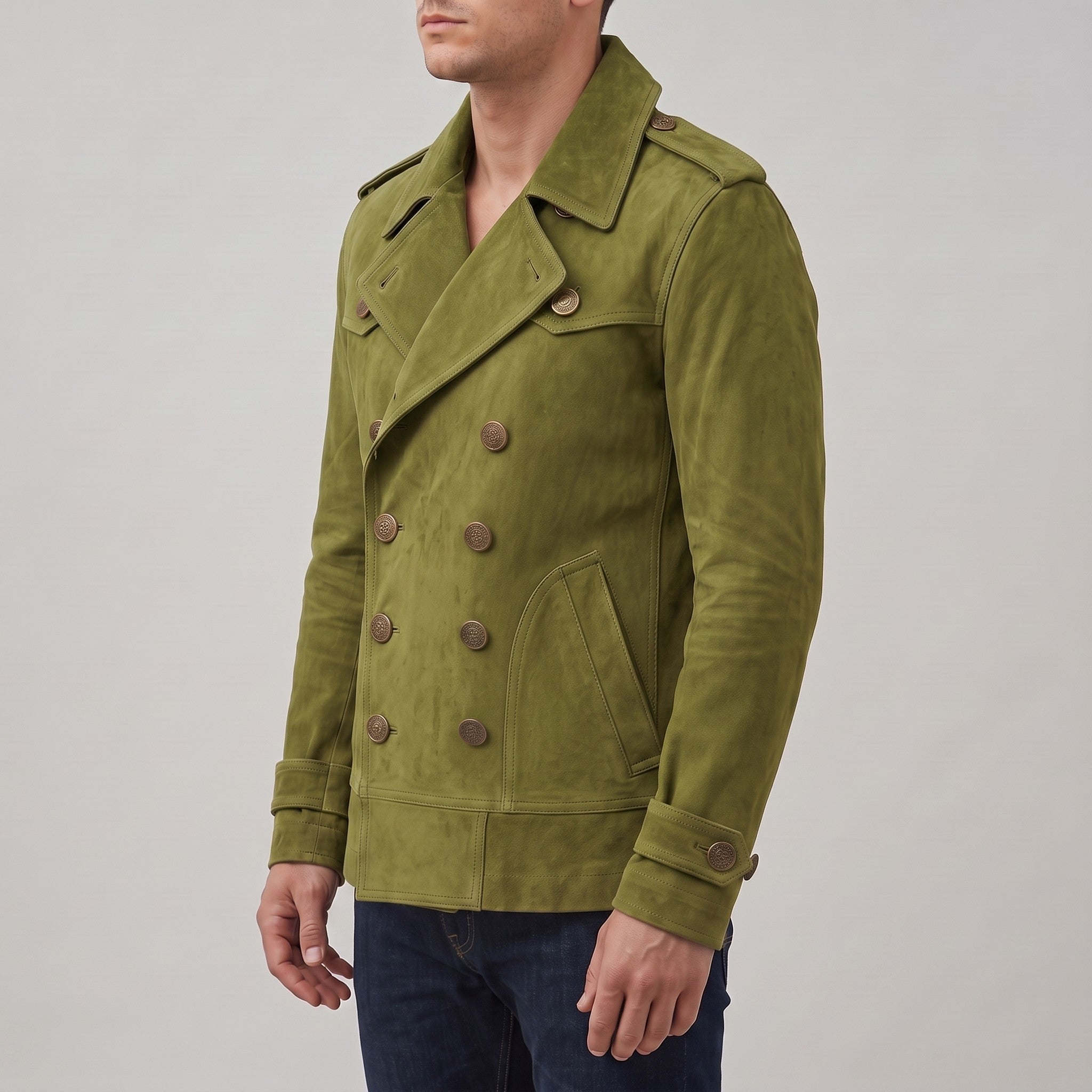 Men's Olive Green Suede Peacoat — Holford