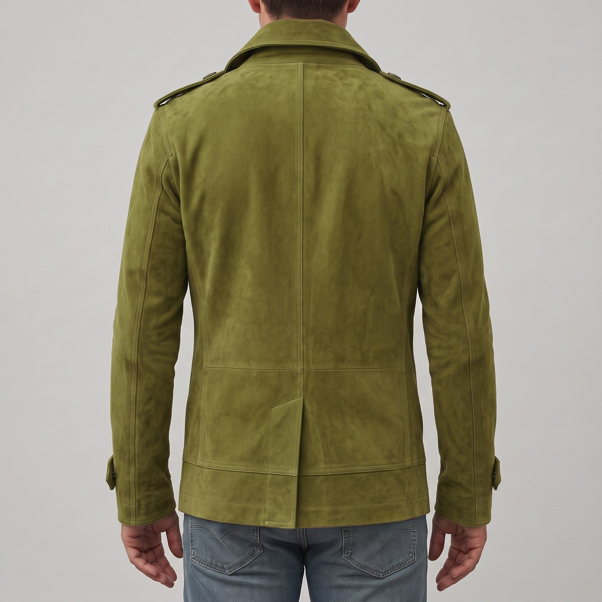 Men's Olive Green Suede Peacoat — Holford