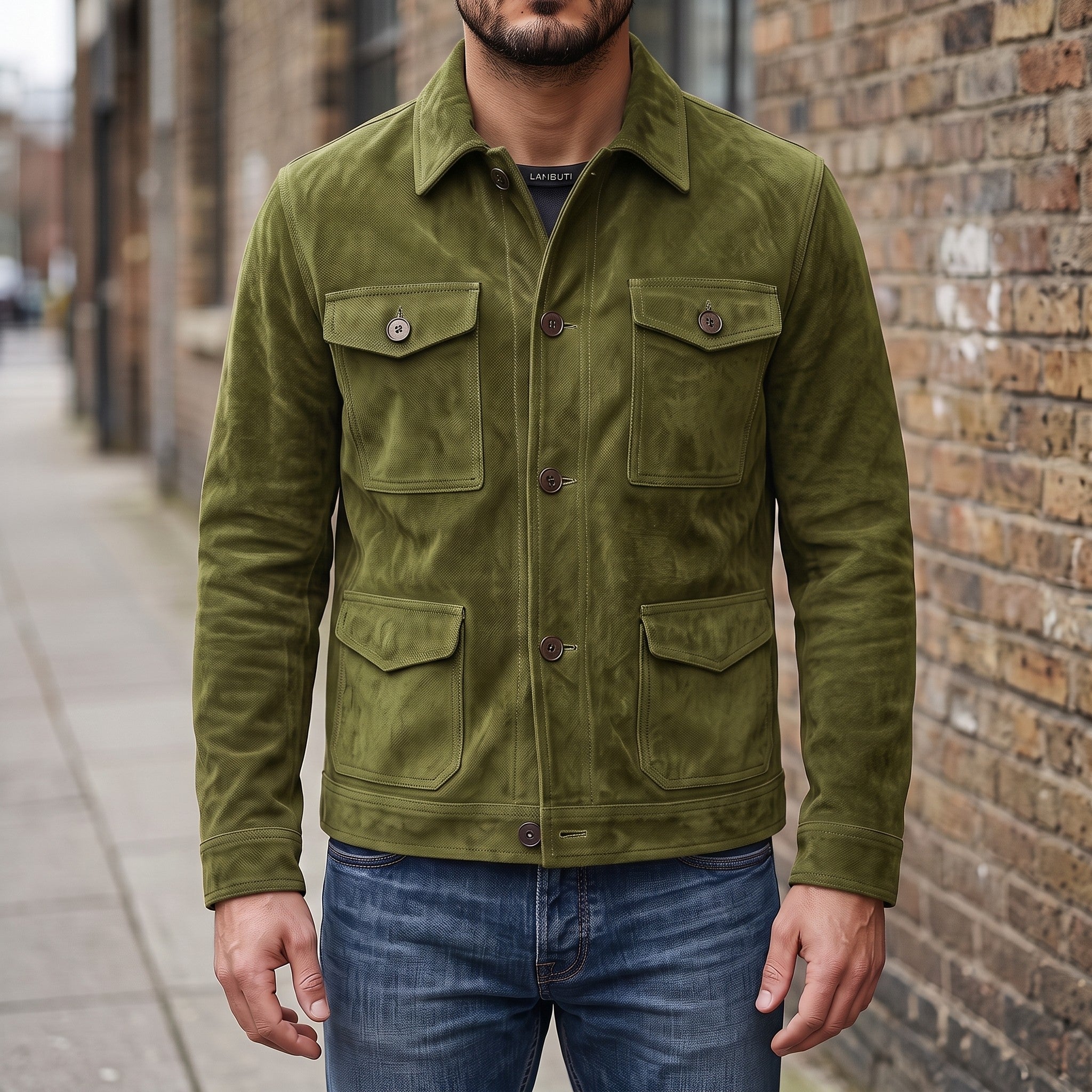 Men's Olive Green Suede Jacket — Culham