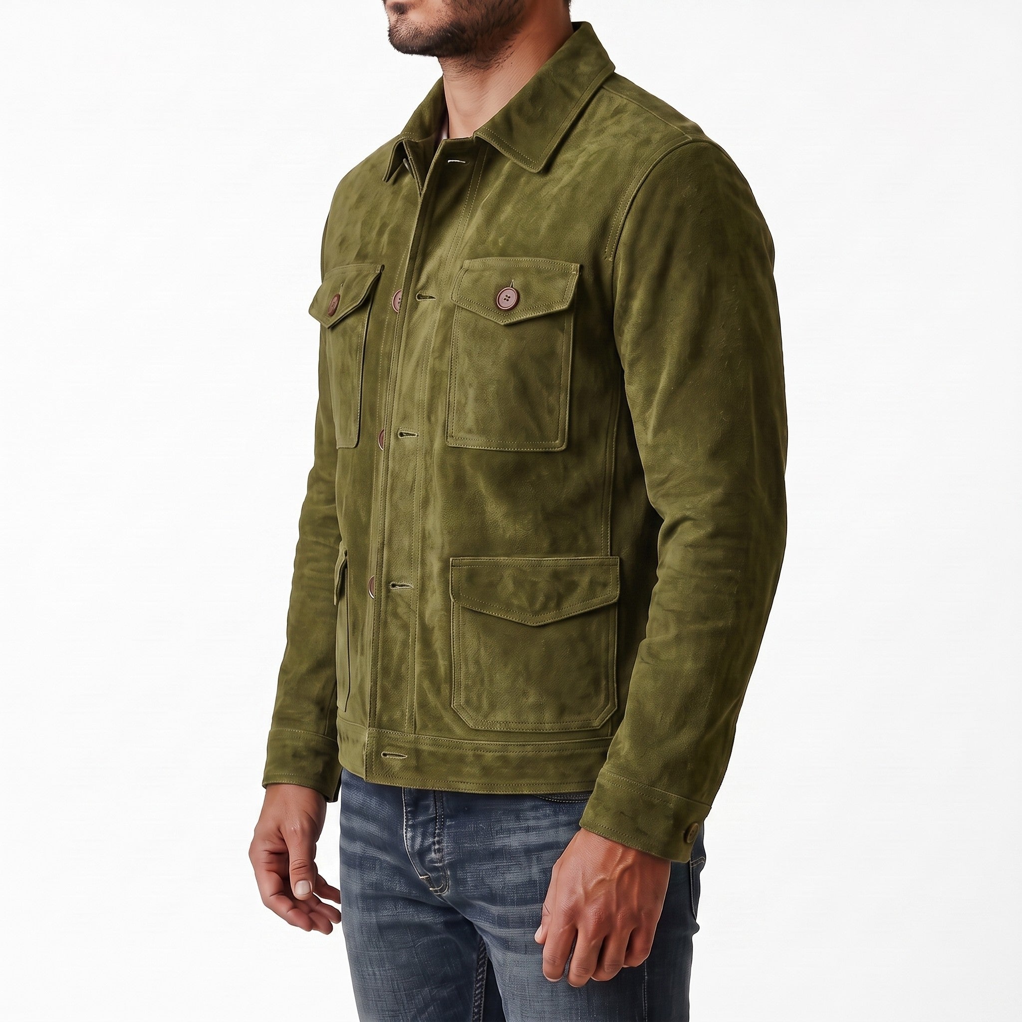 Men's Olive Green Suede Jacket — Culham
