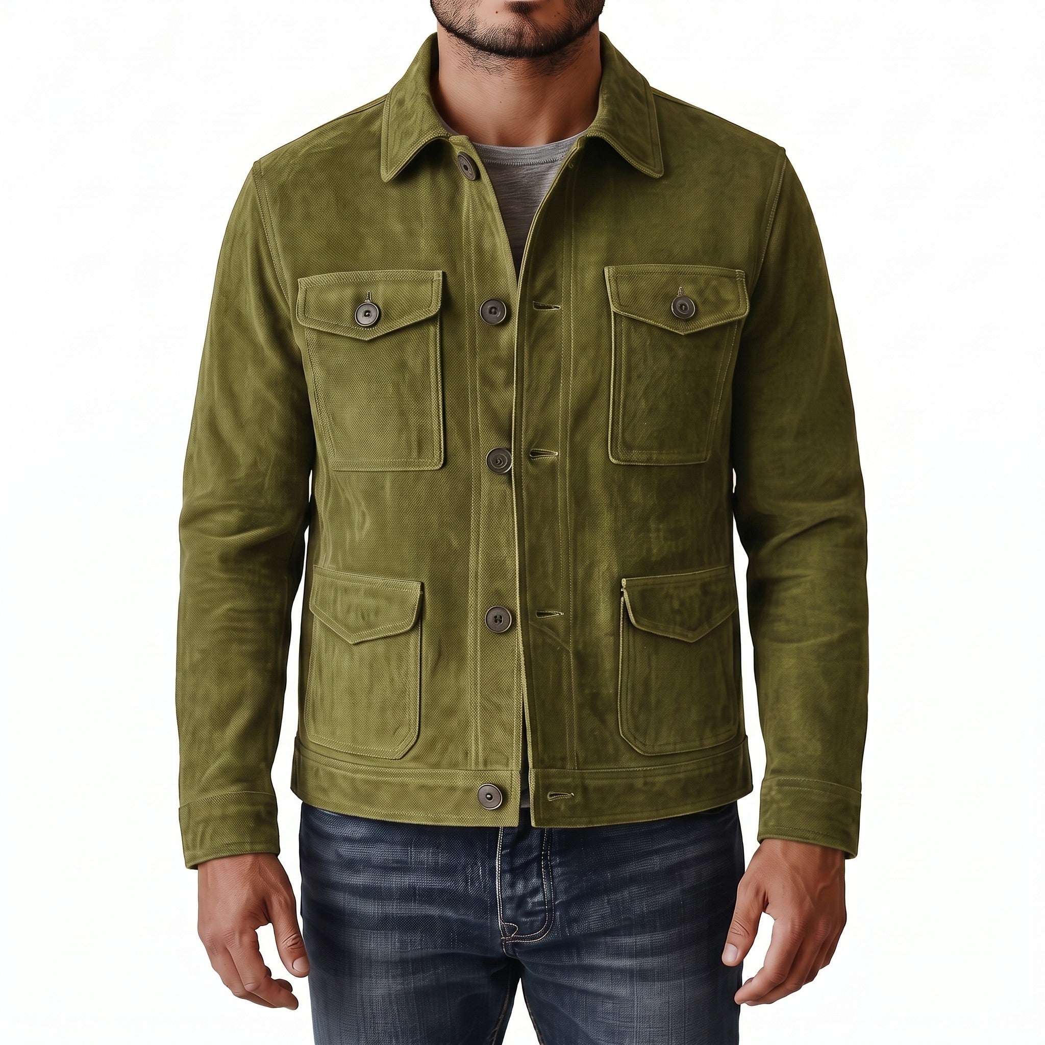 Men's Olive Green Suede Jacket — Culham