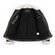 Men's Black Pebbled Leather Shearling-Lined B-3 Bomber Jacket — Cromer
