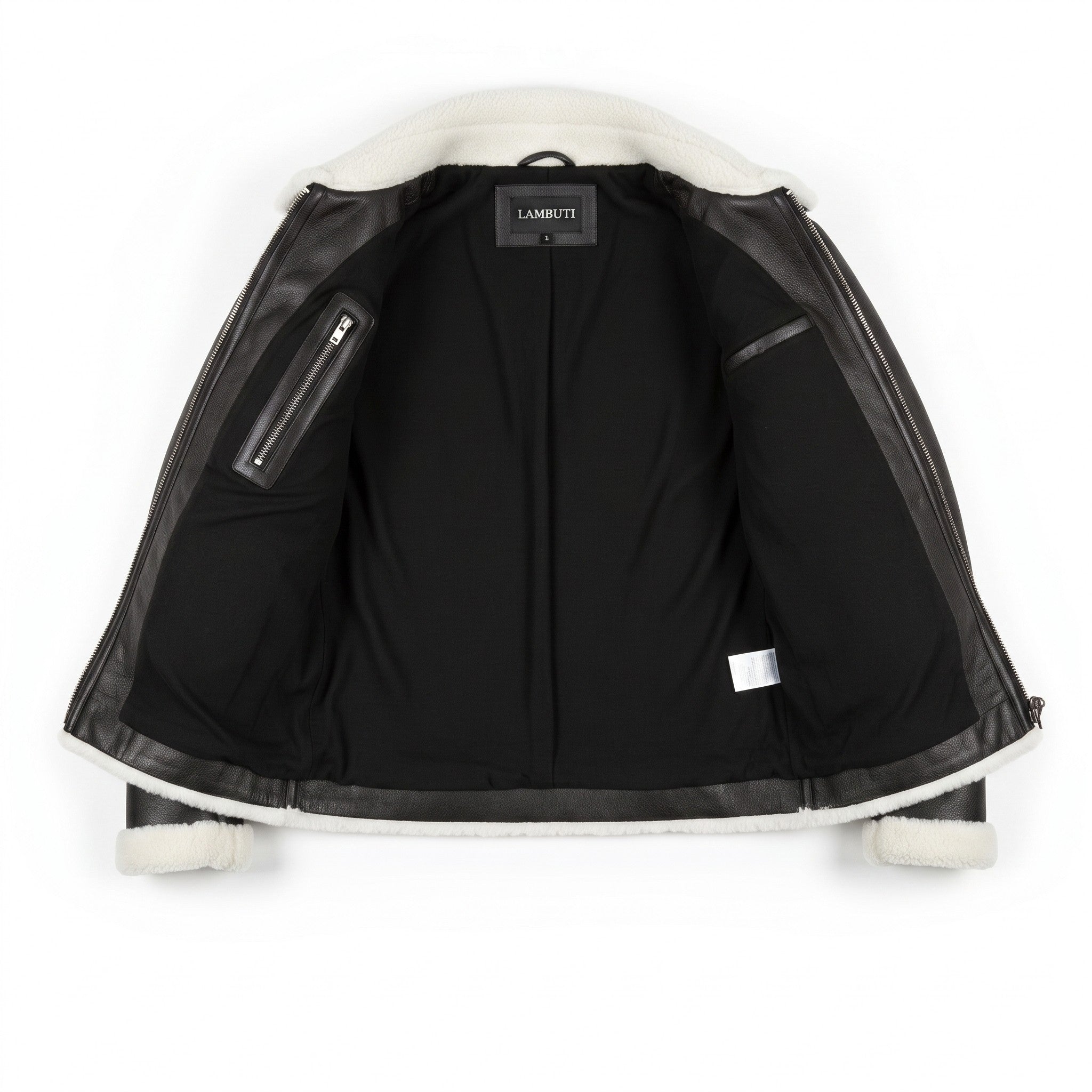 Men's Black Pebbled Leather Shearling-Lined B-3 Bomber Jacket — Cromer