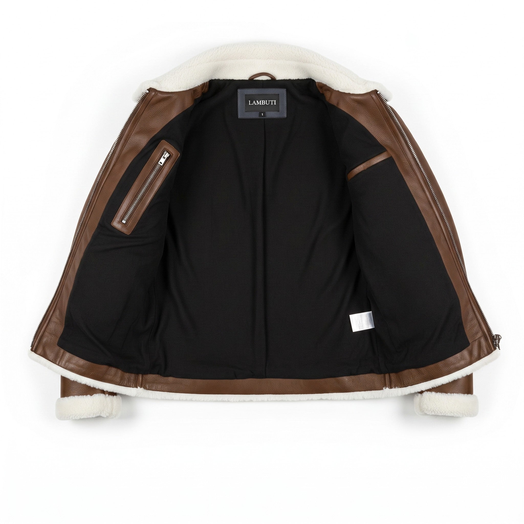 Men's Brown Pebbled Leather Shearling-Lined B-3 Bomber Jacket — Cromer