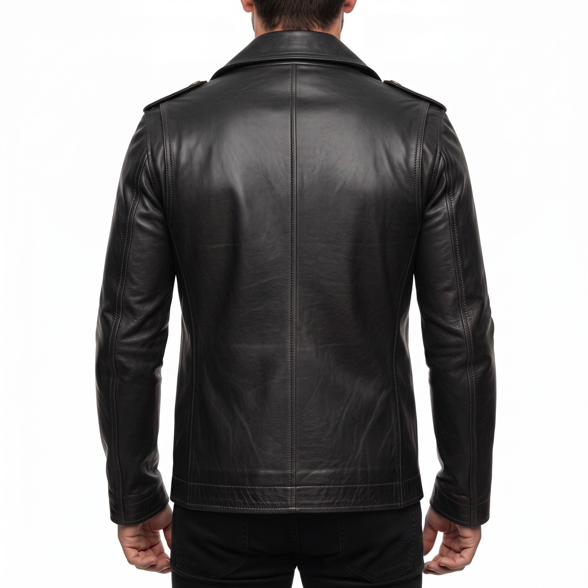 Men's Black Leather Pea Coat — Rowley