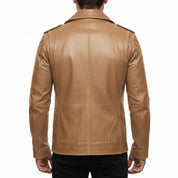 Men's Tan Leather Pea Coat — Rowley
