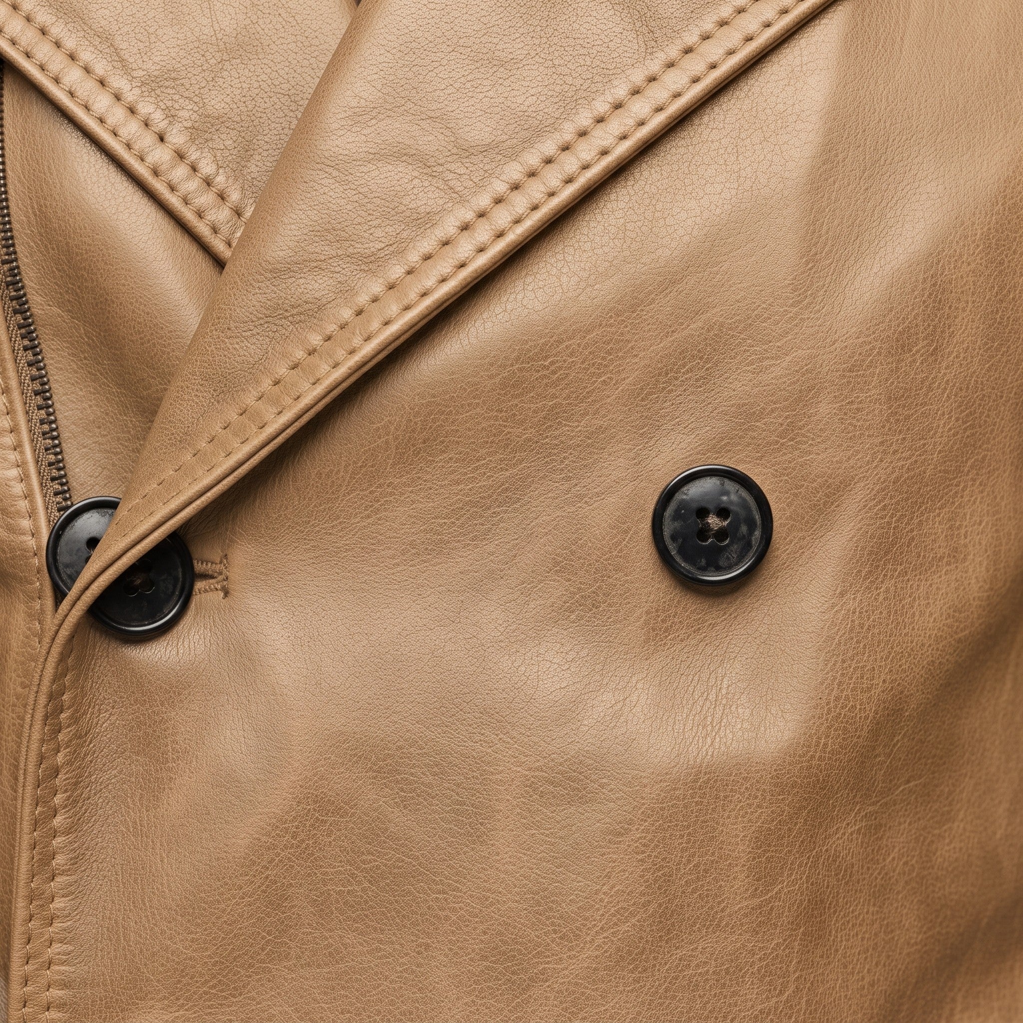 Men's Tan Leather Pea Coat — Rowley