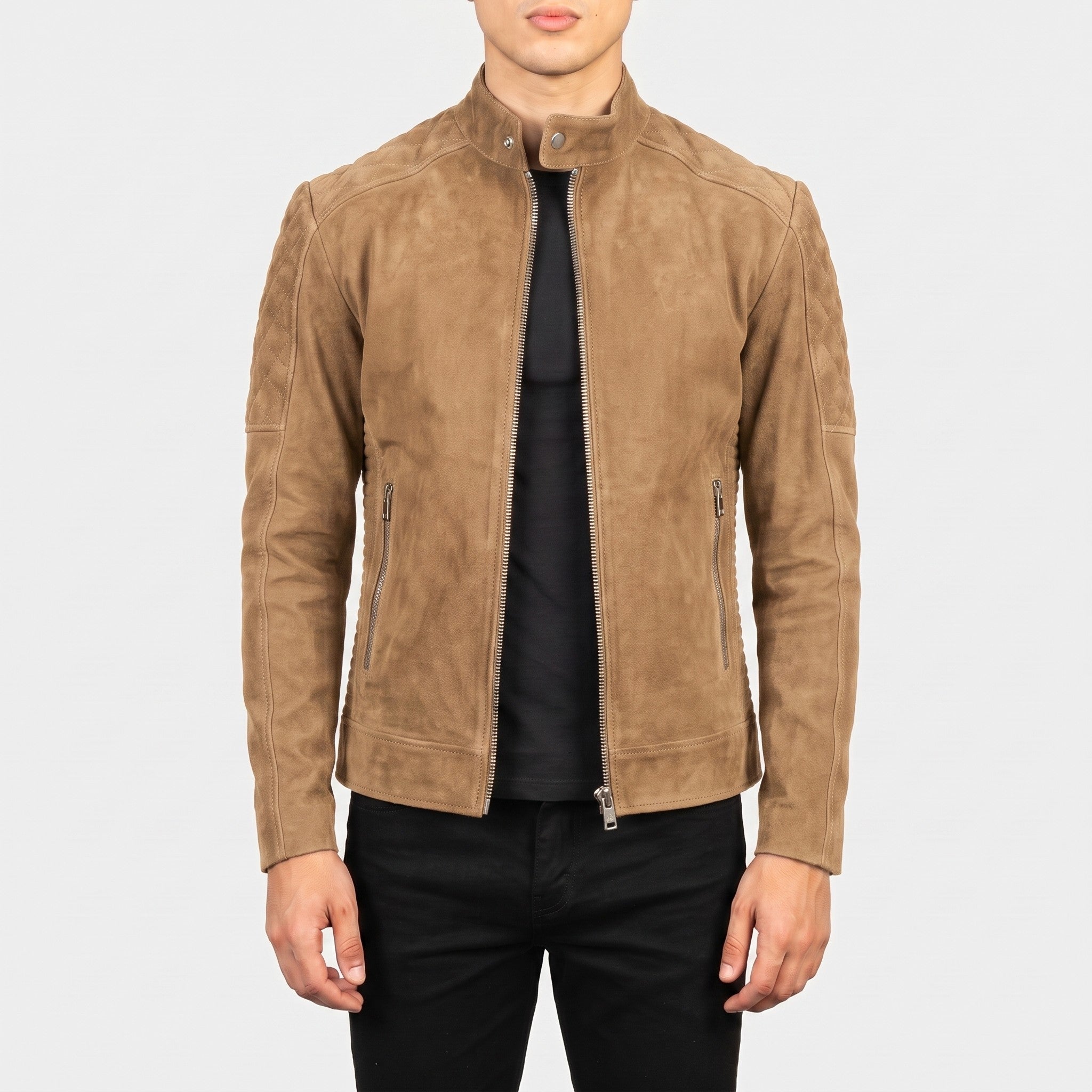Men's Tan Suede Cafe Racer Jacket — Gullane