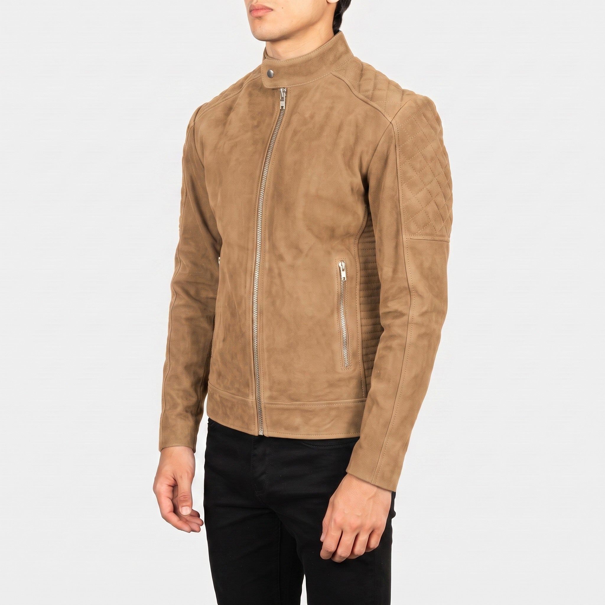 Men's Tan Suede Cafe Racer Jacket — Gullane