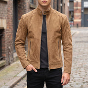 Men's Tan Suede Cafe Racer Jacket — Gullane