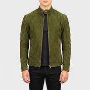 Men's Olive Green Suede Cafe Racer Jacket — Gullane