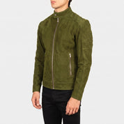Men's Olive Green Suede Cafe Racer Jacket — Gullane