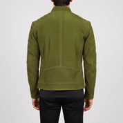 Men's Olive Green Suede Cafe Racer Jacket — Gullane