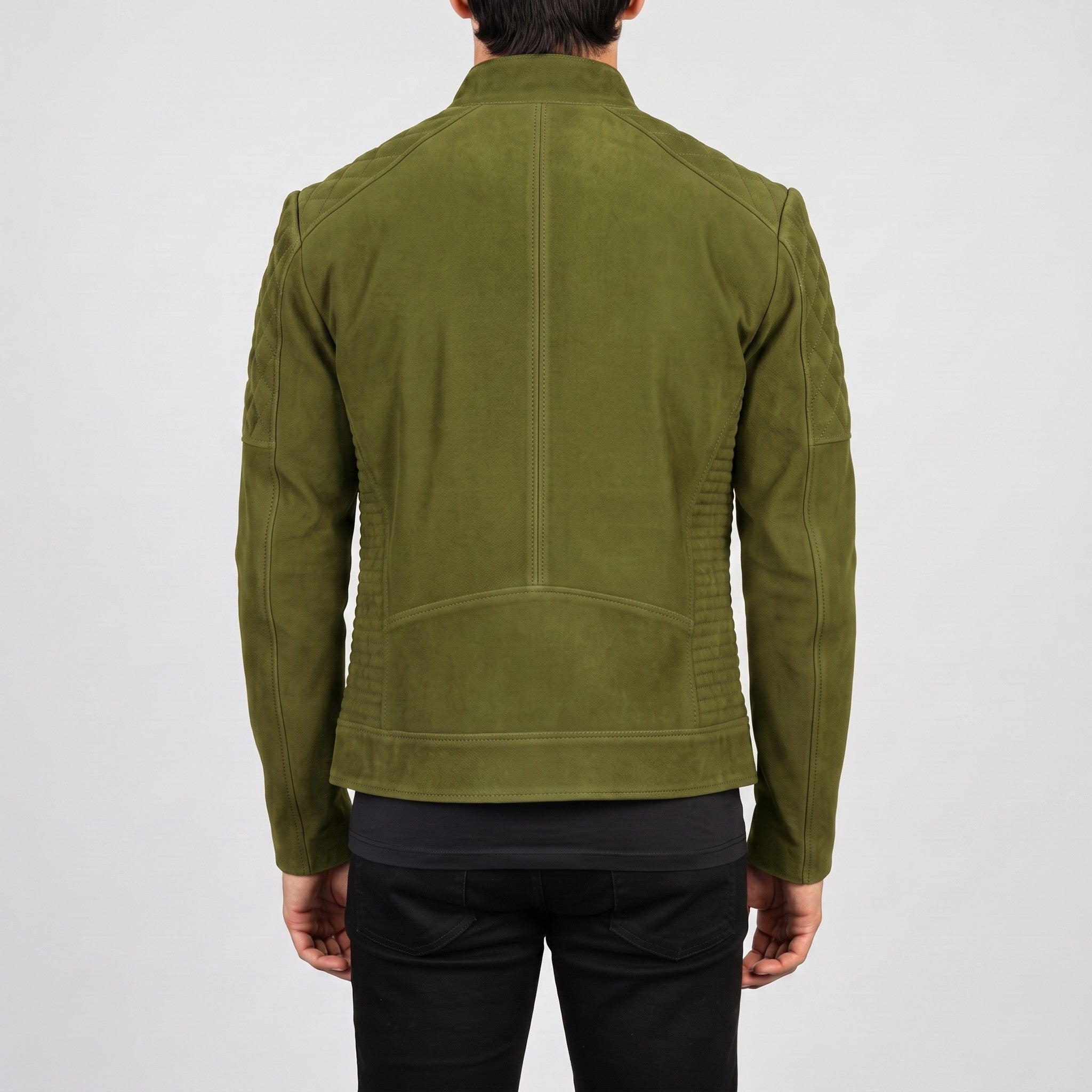 Men's Olive Green Suede Cafe Racer Jacket — Gullane
