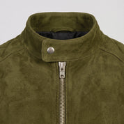 Men's Olive Green Suede Cafe Racer Jacket — Gullane