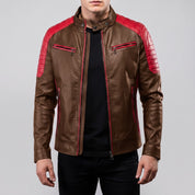 Men's Brown and Red Quilted Leather Cafe Racer Jacket — Egremont