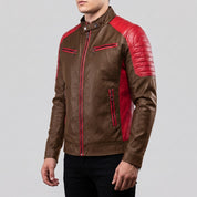 Men's Brown and Red Quilted Leather Cafe Racer Jacket — Egremont
