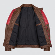 Men's Brown and Red Quilted Leather Cafe Racer Jacket — Egremont