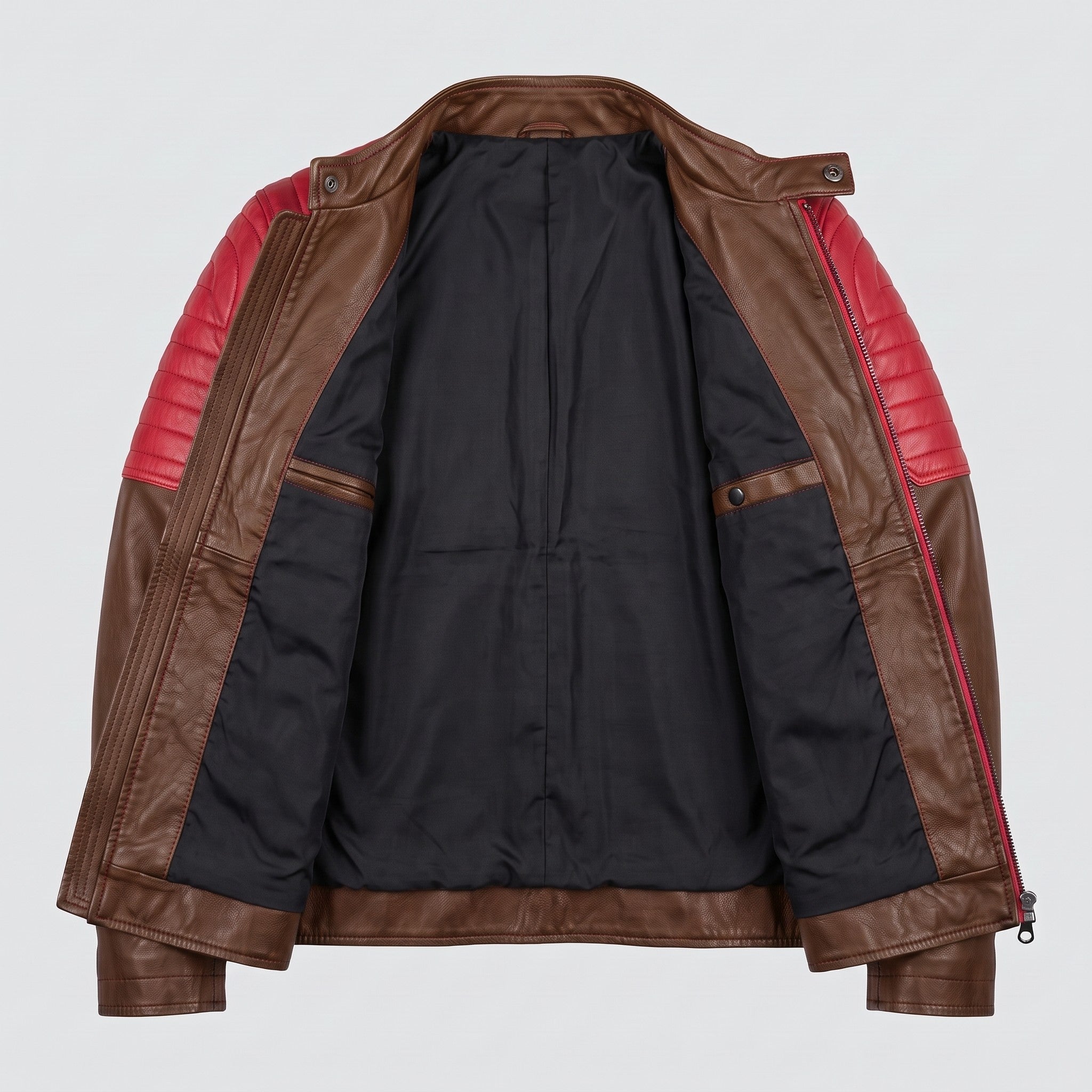 Men's Brown and Red Quilted Leather Cafe Racer Jacket — Egremont