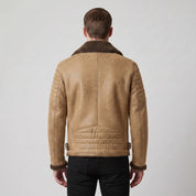 Men's Olive Green and Tan Shearling Leather Biker Jacket — Brighouse