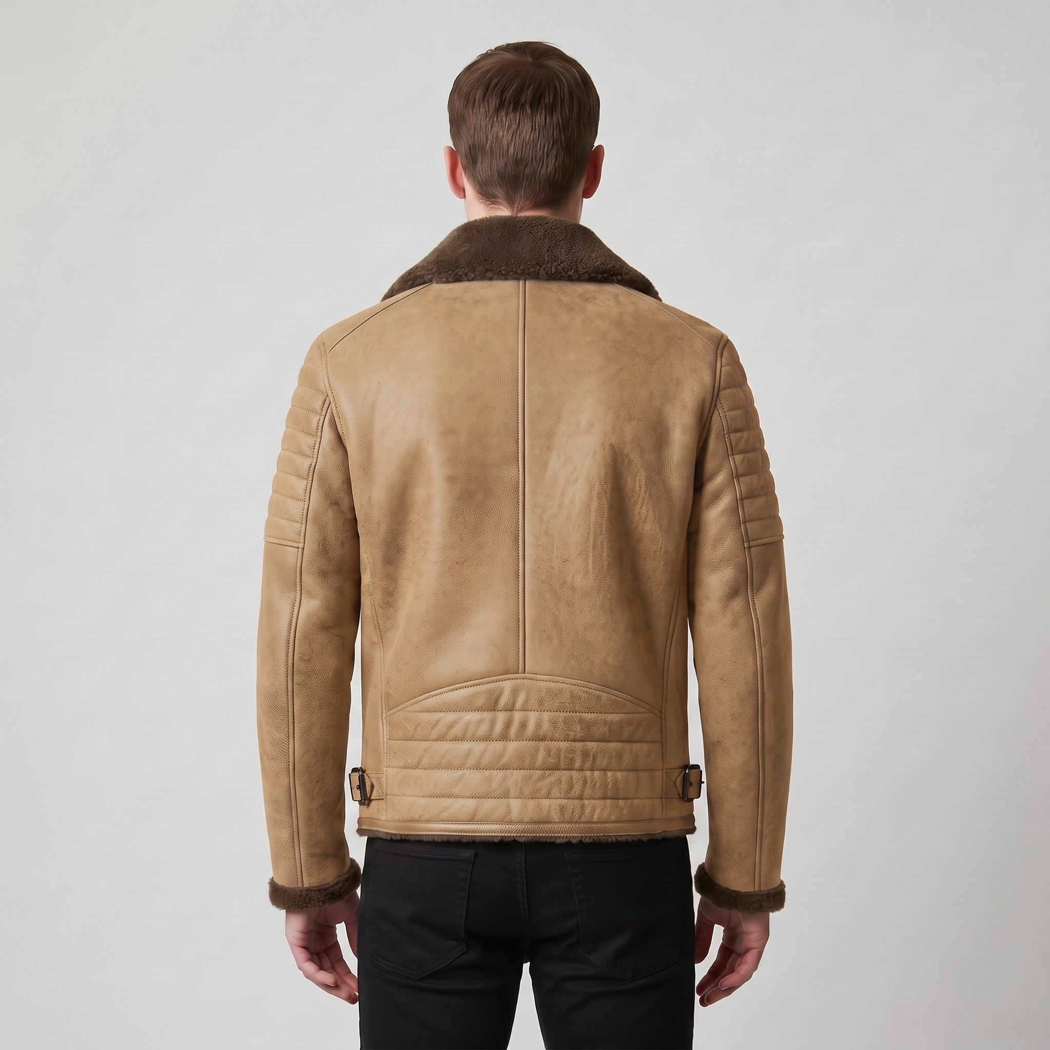 Men's Olive Green and Tan Shearling Leather Biker Jacket — Brighouse