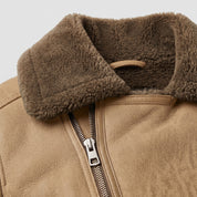 Men's Olive Green and Tan Shearling Leather Biker Jacket — Brighouse