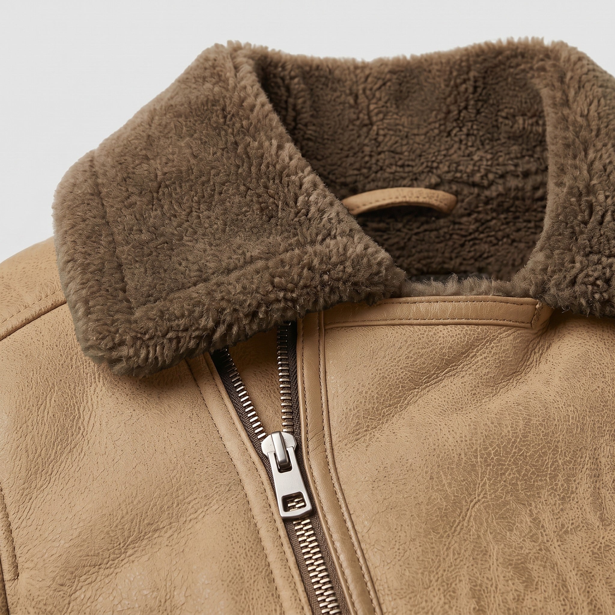 Men's Olive Green and Tan Shearling Leather Biker Jacket — Brighouse