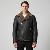 Men's Black Shearling Leather Biker Jacket — Brighouse
