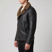 Men's Black Shearling Leather Biker Jacket — Brighouse