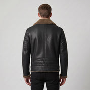 Men's Black Shearling Leather Biker Jacket — Brighouse
