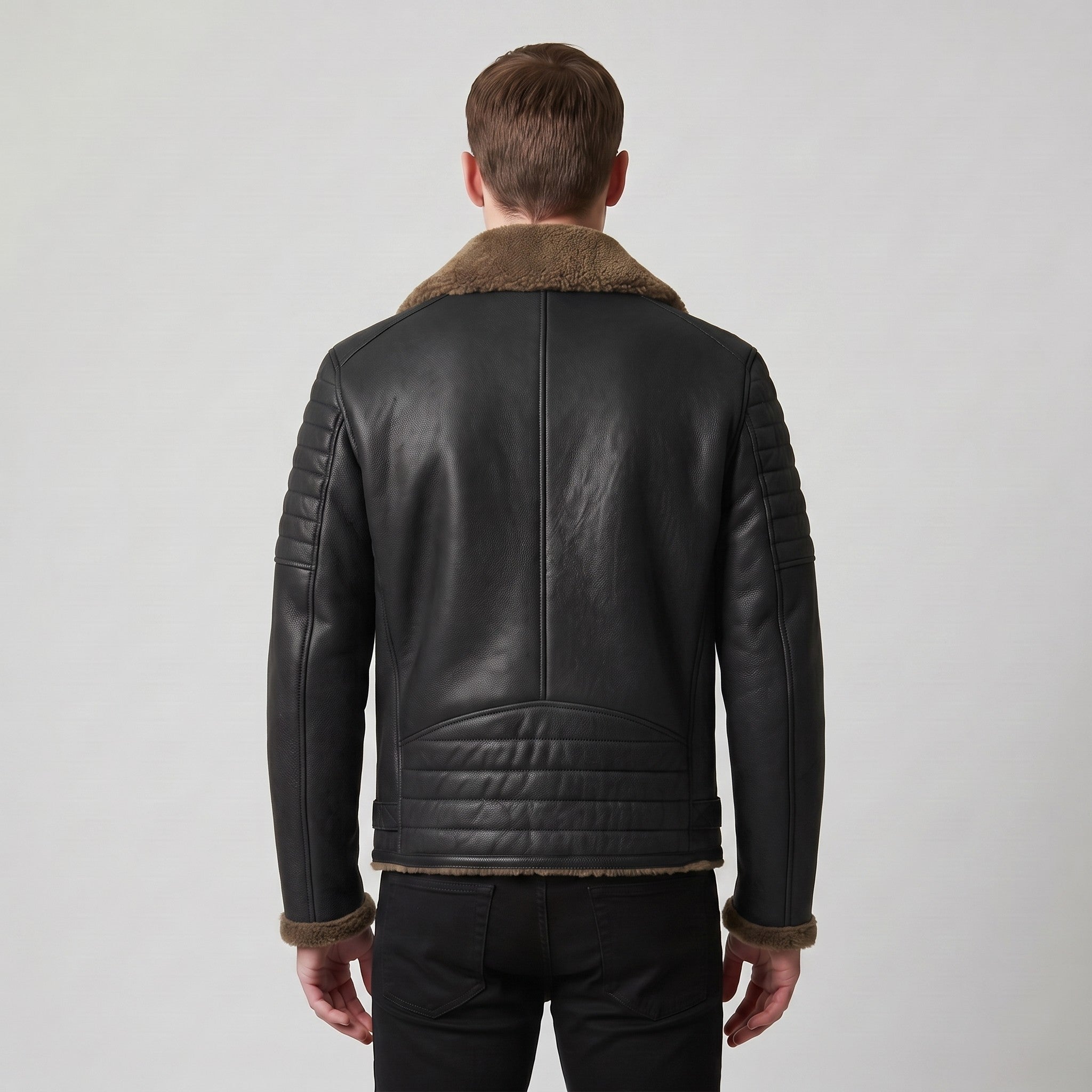 Men's Black Shearling Leather Biker Jacket — Brighouse