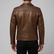 Men's Brown Quilted Pebbled Leather Perfecto Biker Jacket — Alington
