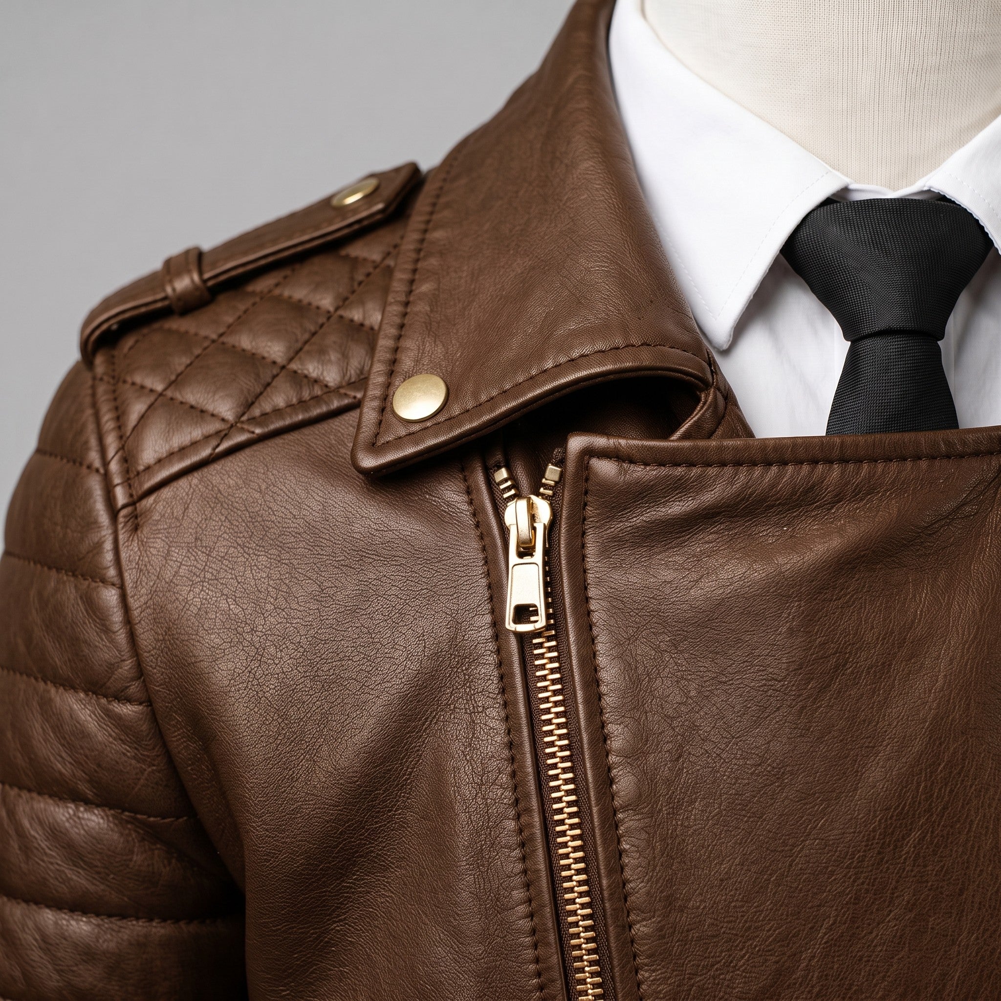 Men's Brown Quilted Pebbled Leather Perfecto Biker Jacket — Alington