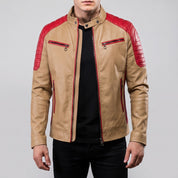 Men's Tan and Red Quilted Leather Cafe Racer Jacket — Egremont
