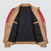 Men's Tan and Red Quilted Leather Cafe Racer Jacket — Egremont