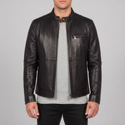 Men's Black Leather Cafe Racer Jacket — Kendal