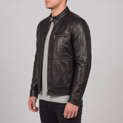 Men's Black Leather Cafe Racer Jacket — Kendal