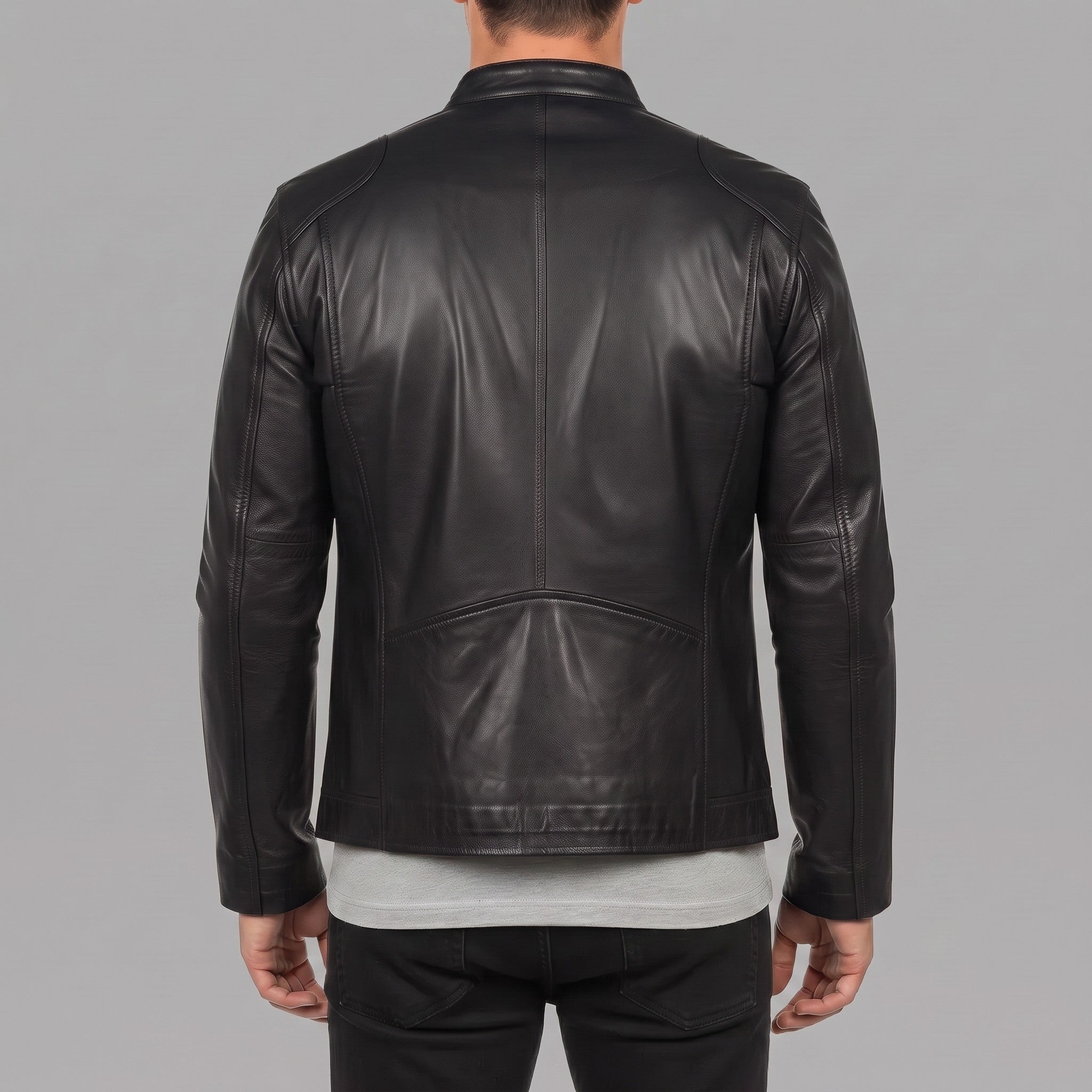 Men's Black Leather Cafe Racer Jacket — Kendal