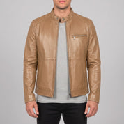 Men's Tan Leather Cafe Racer Jacket — Kendal