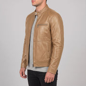 Men's Tan Leather Cafe Racer Jacket — Kendal