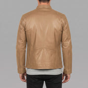 Men's Tan Leather Cafe Racer Jacket — Kendal