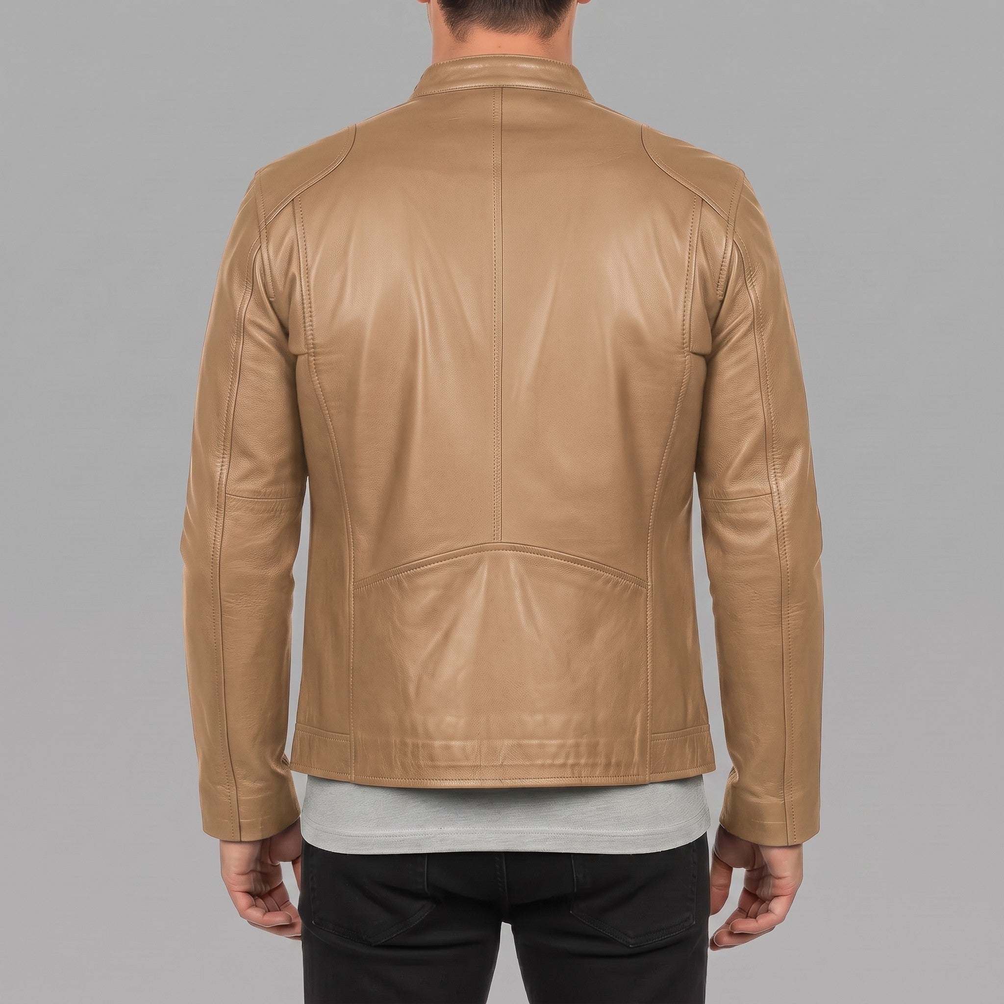 Men's Tan Leather Cafe Racer Jacket — Kendal