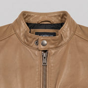 Men's Tan Leather Cafe Racer Jacket — Kendal