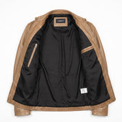 Men's Tan Leather Cafe Racer Jacket — Kendal