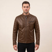 Men's Brown Quilted Leather Biker Jacket — Witney