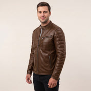 Men's Brown Quilted Leather Biker Jacket — Witney