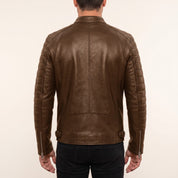 Men's Brown Quilted Leather Biker Jacket — Witney